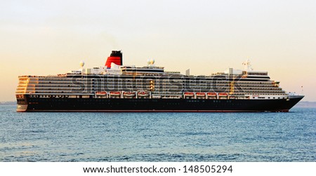 Cruise liner Queen Elizabeth of Cunard - English shipping company.