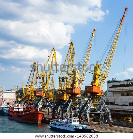 Park of portal cranes, Ukraine. Odessa is the biggest sea commercial port of Ukraine.