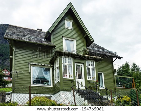 Wooden house in Scandinavian style, Olden, Norway