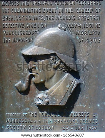 Monument to hero of book by Arthur Conan Doyle Sherlock Holmes in Reichenbach, Switzerland.
