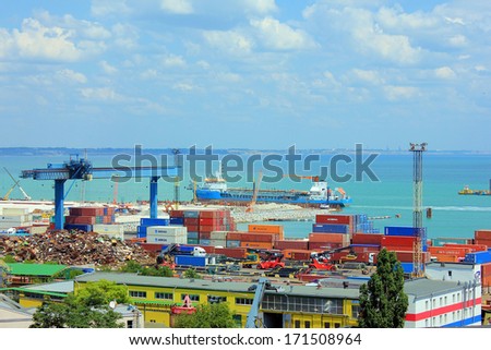 Container terminal in Odessa sea commercial port, Ukraine.