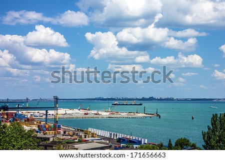 Container terminal in Quarantine harbor of Odessa sea commercial port, Ukraine.