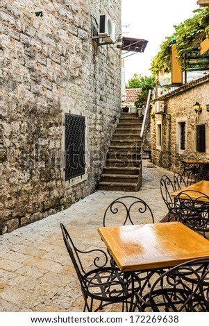 Narrow street of old town Budva , Montenegro