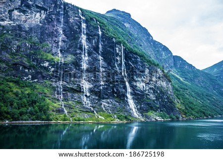 Geiranger fjord, Norway - waterfalls Seven Sisters.