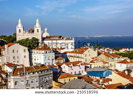 Panoramic view on Saint Vicente de Fora Monastery, Lisbon, Portugal, National Pantheon and Tagus River Panorama