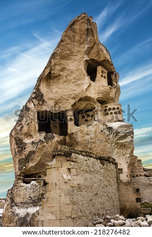 Cave hotel in Goreme, Cappadocia, Anatolia, Turkey.