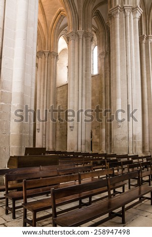 Interior of the church Alcobaca Medieval Roman Catholic Monastery, Portugal.