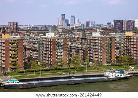 Cargo ship in port Rotterdam, Netherlands.