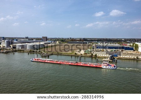 Cargo tanker ship in sea port Rotterdam, Netherlands.
