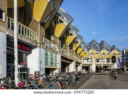 Cube houses in street, Rotterdam, Netherlands