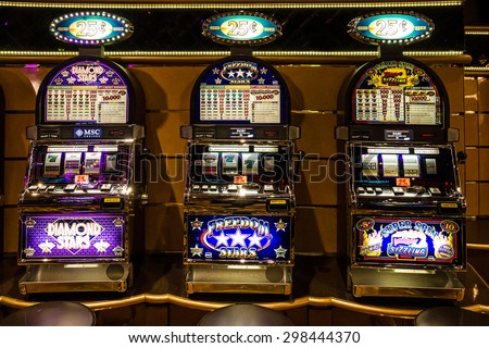 Gaming slot machines in gambling casino, Cruise liner Splendida