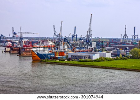 Container terminal in sea port Rotterdam, Netherlands.