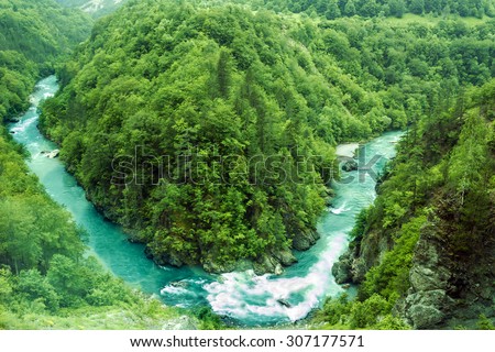 River bend, Montenegro,.natural landscape, mountain river Tara