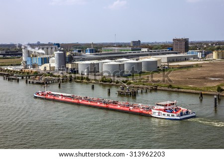 Tanker cargo vessel in sea port Rotterdam, Netherlands.