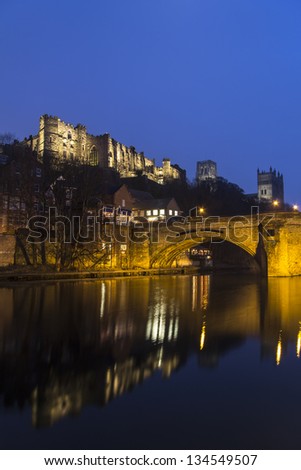 Durham Cathedral with the reflection in the river Wear below.