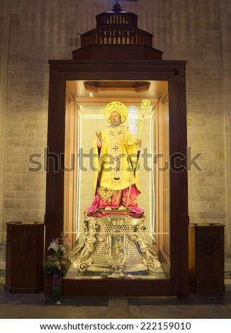BARI, ITALY, MAY 16, 2014: Detail of original statue of saint Nicola inside cathedral with the same name in Bari.