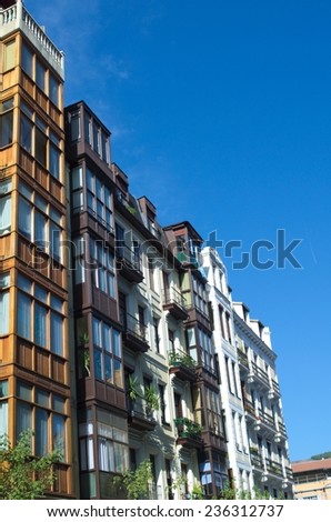 view of the modernist facades of houses in spanish bilbao.