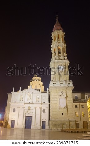 night view of illuminated cathedral of san salvador by locals called la seo.