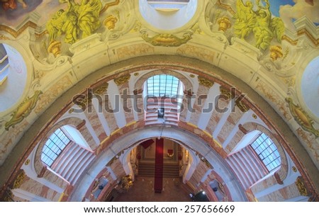WIEN, AUSTRIA, JANUARY 4, 2015: detail of beautiful colorful paintings on the ceiling of the famous church in wien - karlskirche.