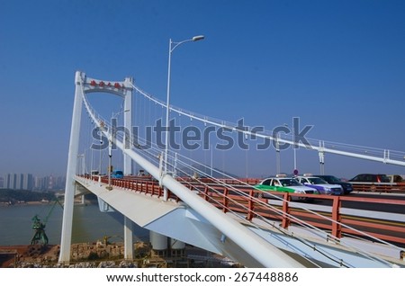 XIAMEN, CHINA, DECEMBER 5, 2013: view of the one of the world longest suspension bridges - haicang bridge in china.