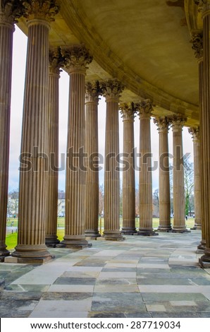 POTSDAM, GERMANY, MARCH 11, 2015: antique columns arcade built in sanssouci park in potsdam, germany.