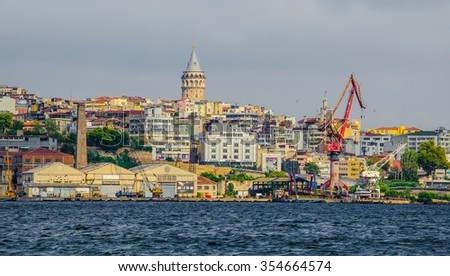 ISTANBUL, TURKEY, AUGUST 21, 2014:Cityscape with Galata Tower over the Golden Horn in Istanbul, Turkey