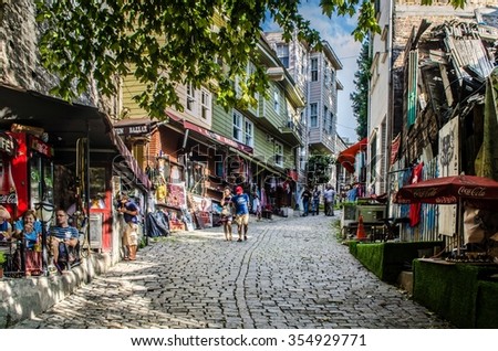 ISTANBUL, TURKEY, AUGUST 22, 2014: Street of the Cold Fountain or Sogukcesme Sokagi is a small street with historic houses in the Sultanahmet neighborhood of Istanbul
