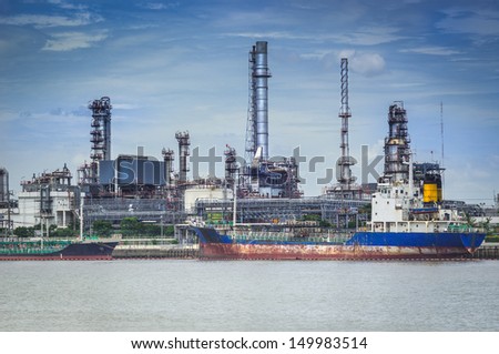 Petroleum oil refinery factory near riverside in Thailand
