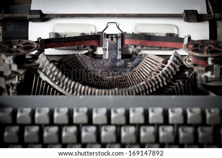 Old English type writer with paper sheet , still life