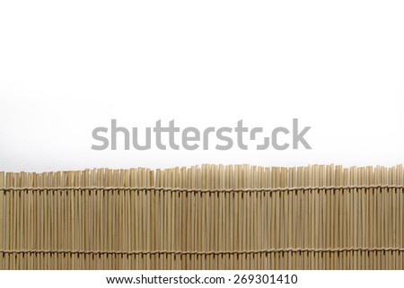 Bamboo brown straw mat on white paper as abstract texture background