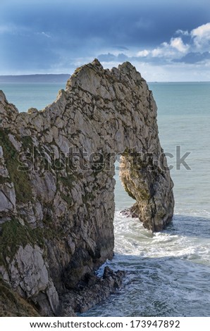 Stone sea arch from Durdle Door, Dorset, UK The Jurassic coast a UNESCO World Heritage site