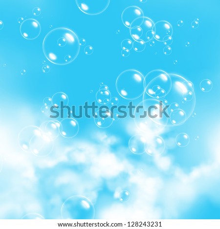 Soap Bubbles Drawing on a Blue Background Blending mode