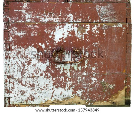 End Face of Old Grunge Trunk with cracked  paint, metal detail, isolated on white