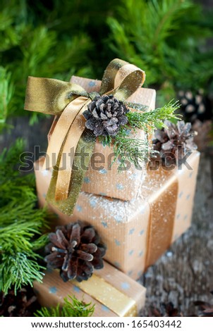 Vintage Christmas Decoration with Boxes and natural decor