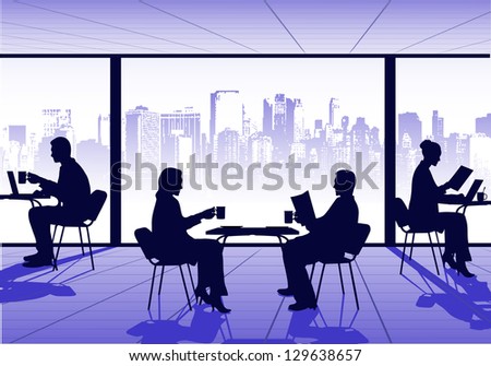 on the image the meeting is presented to cafe business
