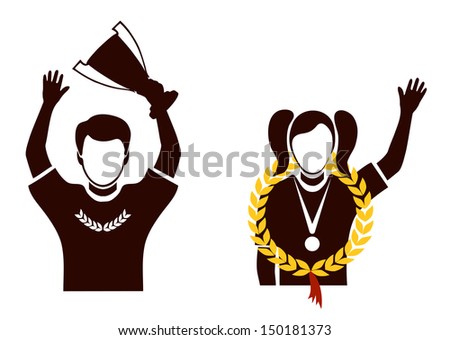 champion with an award a silhouette on a white background