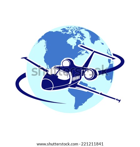 plane on the background of the planet symbol of air transportation
