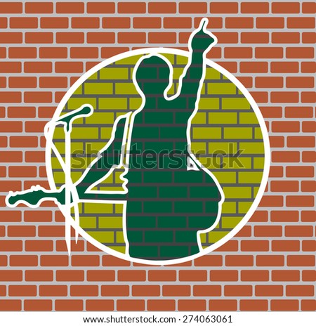 drawing rock musician on a brick wall
