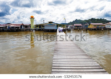BANDAR SERI BEGAWAN,BRUNEI FEB 4:Brunei's Famed water village on Feb 4,2013 in Bandar SB. Villages are fully self sufficient with own mosques, schools, shops, piped water, electricity and satellite TV