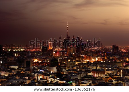 DUBAI, UAE - MAR 2: A skyline panorama of Dubai and the Deira area on Mar 2, 2013 in Dubai, UAE. Deira area historically has been the commercial center of Dubai and stands as an important port