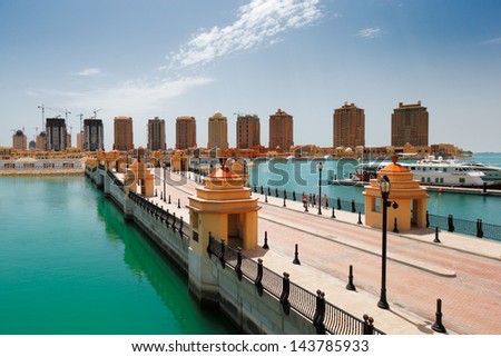 DOHA, QATAR-MAY 3: The Pearl-Qatar on May 3, 2013 in Doha. The Pearl-Qatar is an artificial island with a residential development of luxury villas and apartment towers target at the wealthy community