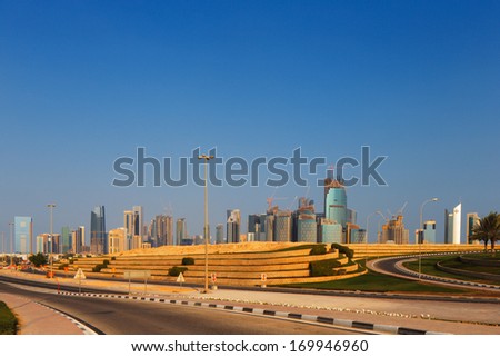 DOHA, QATAR - NOV 15: QP District, Situated in the West Bay area on Nov 15, 2013 in Doha, Qatar. BARWA Financial District includes the construction of 9 towers ranging in height from 21 to 52 storeys