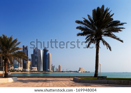 Doha, Qatar - Nov 15: Iconic New Towers Grace The Skyline Of The West Bay Area Of Doha On Nov 15, 2013 In Doha, Qatar. The West Bay Is Considered As One Of The Most Prominent Districts Of Doha