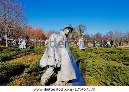 WASHINGTON DC - NOV 29: The Korean War Veterans Memorial on Nov 29, 2013 in Washington DC, USA. It commemorates those who served in the Korean War.