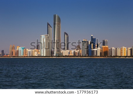 Abu Dhabi, Uae - Feb 7: A Skyline View Of The Corniche Road West As Seen From Marina Mall On Feb 7, 2014 In Abu Dhabi, Uae.