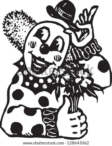Vector Illustration Of A Clown Holding Flowers - 128643062 : Shutterstock