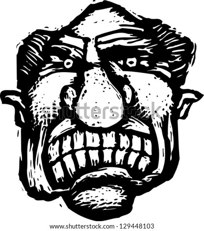 Black and white vector illustration of an angry man