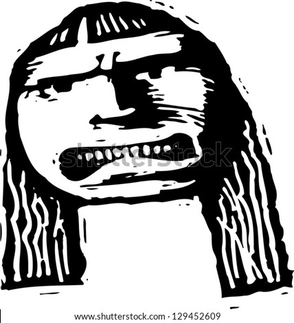 Black and white vector illustration of an angry woman