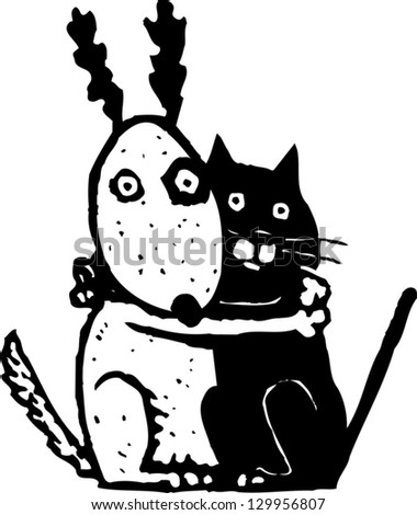 Vector illustration of scared cat and dog Vector illustration of scared cat and dog