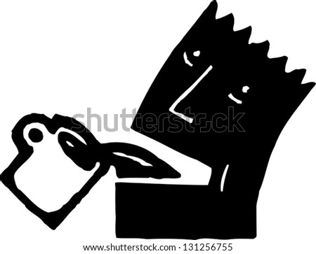 Black And White Vector Illustration Of A Character Drinking Coffee